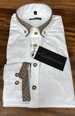 Gipfelstürmer - elegantní košile pánská bílá hnědý  límeček na knoflíčky 4249