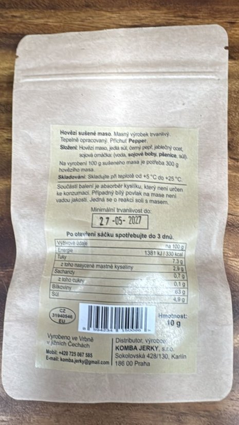 KOMBA JERKY - 100% Jerky hovězí sušené maso s Pepřem