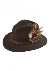 ALAN PAINE - Richmond UNISEX Felt klobouk s peřím hnědý