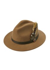 ALAN PAINE - Richmond UNISEX Felt klobouk s peřím Camel