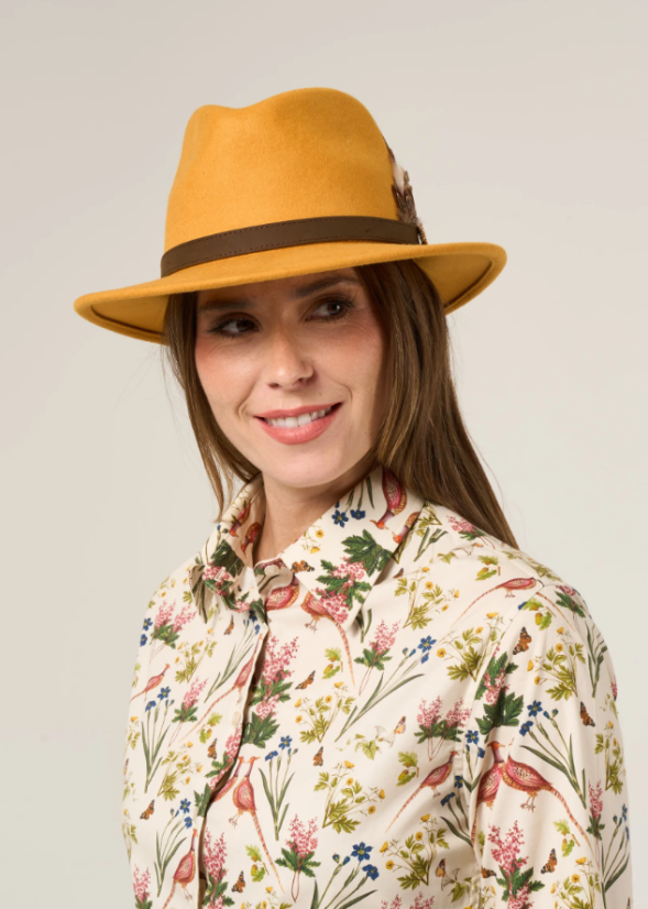 ALAN PAINE - Richmond UNISEX Felt klobouk s peřím Mustard