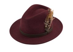 ALAN PAINE - Richmond UNISEX Felt klobouk s peřím Ruby