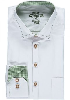 ORBIS - košile pánská bílá zelený prošívaný límec Slim Fit 3168