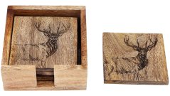 AKAH - dřevěné podtácky z mangového dřeva laserem gravírovaným motivem jelena