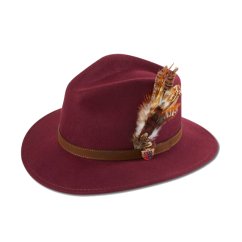 ALAN PAINE - Richmond UNISEX Felt klobouk s peřím Wine